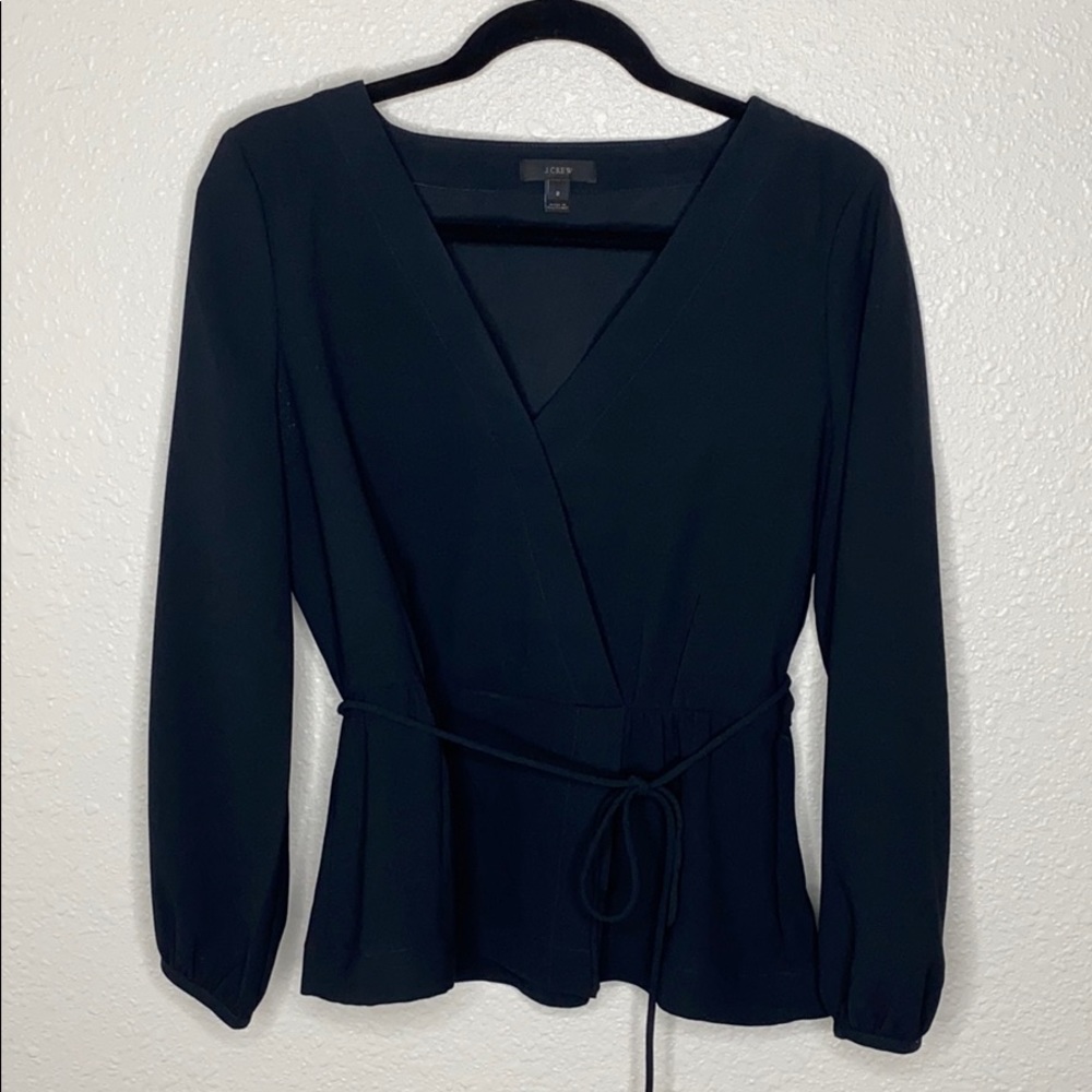 Crepe v-neck blouse with waist tie by Jcrew